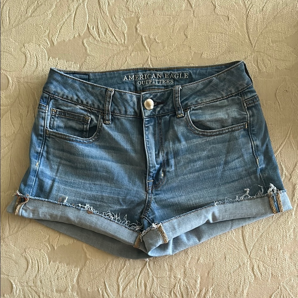 American Eagle Outfitters Blue Jean Shorts with Rolled Hems